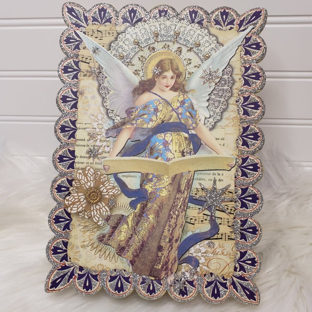 CHRISTMAS ANGEL Scalloped Decorative PUNCH STUDIO Trinket Gift Box EUC